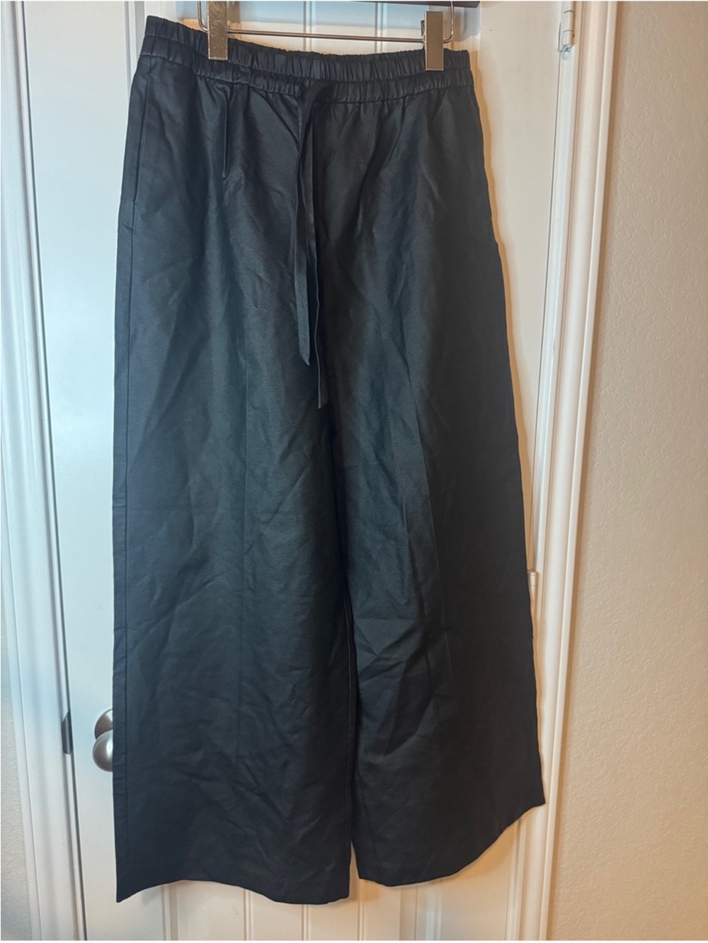 Zara Black Wide-Leg faux leather Pants punk gothic biker chic